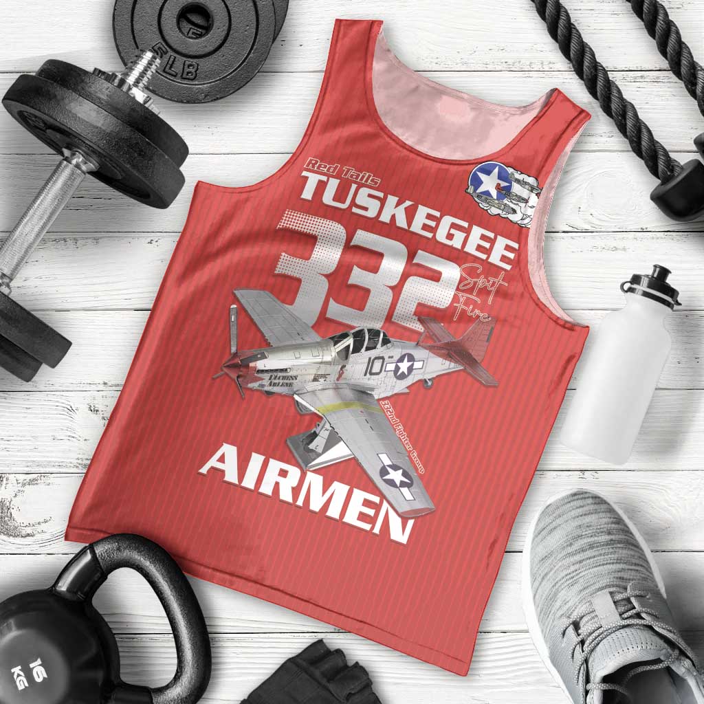 Tuskegee Red Tails Airmen Men Tank Top P-51 Mustang 332nd Fighter Group - Red - Wonder Print Shop