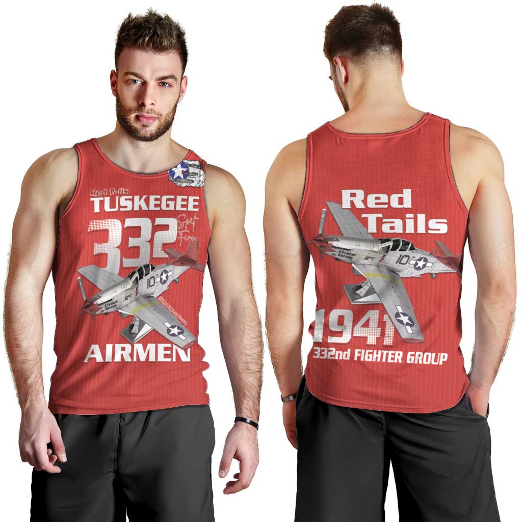 Tuskegee Red Tails Airmen Men Tank Top P-51 Mustang 332nd Fighter Group - Red - Wonder Print Shop