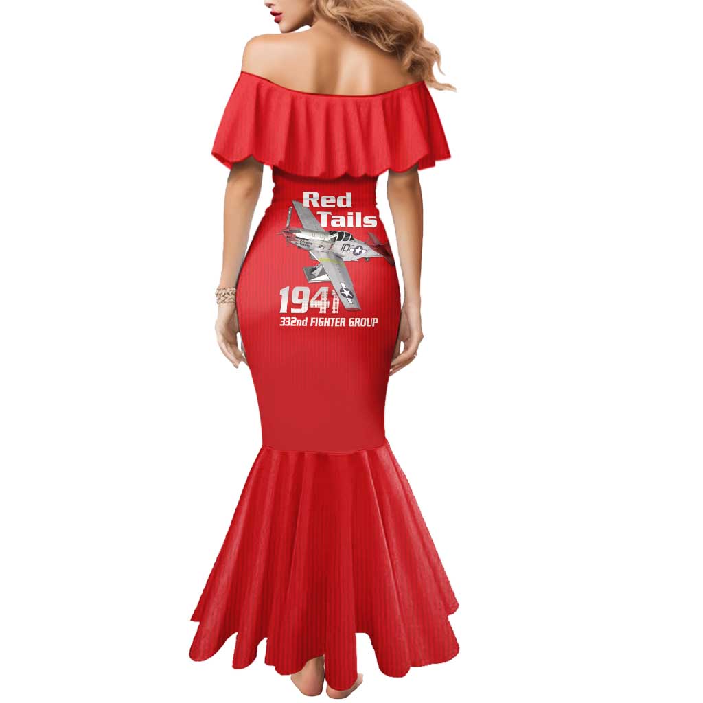 Tuskegee Red Tails Airmen Mermaid Dress P-51 Mustang 332nd Fighter Group - Red - Wonder Print Shop