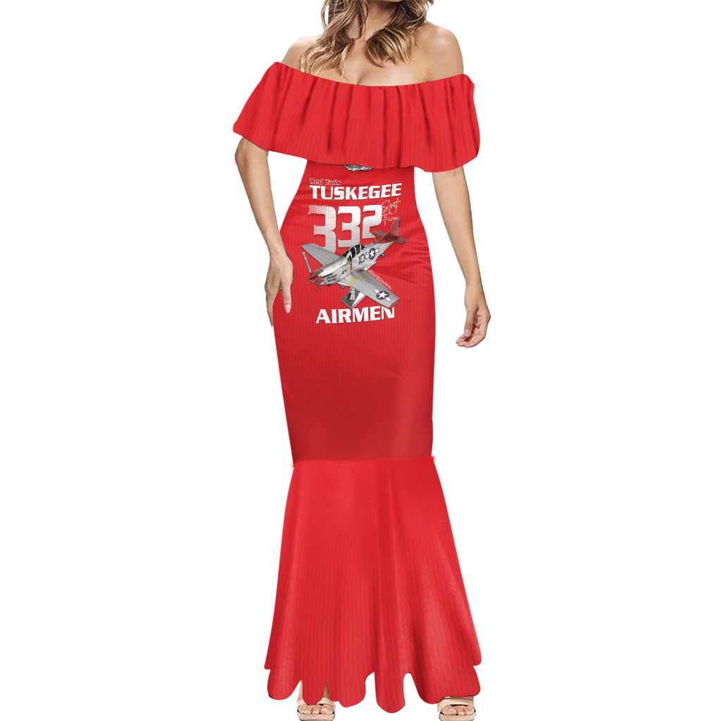 Tuskegee Red Tails Airmen Mermaid Dress P-51 Mustang 332nd Fighter Group - Red - Wonder Print Shop