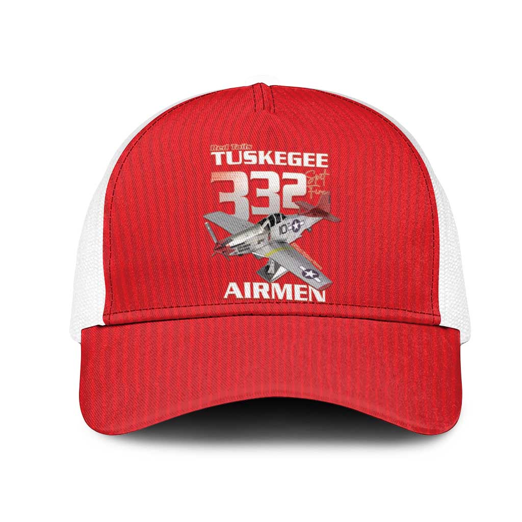 Tuskegee Red Tails Airmen Mesh Trucker Cap P-51 Mustang 332nd Fighter Group - Red - Wonder Print Shop