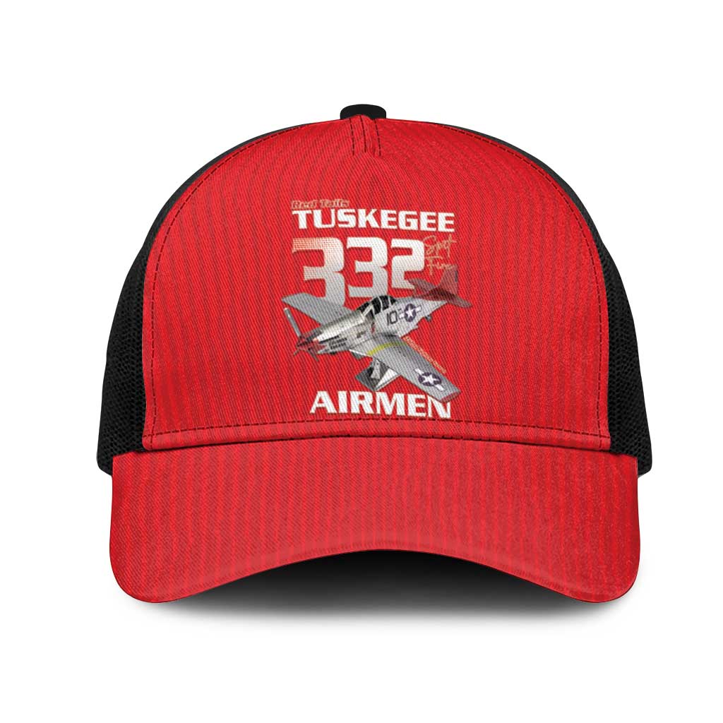 Tuskegee Red Tails Airmen Mesh Trucker Cap P-51 Mustang 332nd Fighter Group - Red - Wonder Print Shop