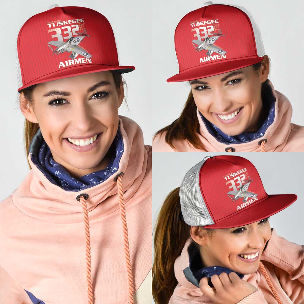 Tuskegee Red Tails Airmen Mesh Trucker Cap P-51 Mustang 332nd Fighter Group - Red - Wonder Print Shop