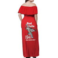 Tuskegee Red Tails Airmen Off Shoulder Maxi Dress P-51 Mustang 332nd Fighter Group - Red - Wonder Print Shop