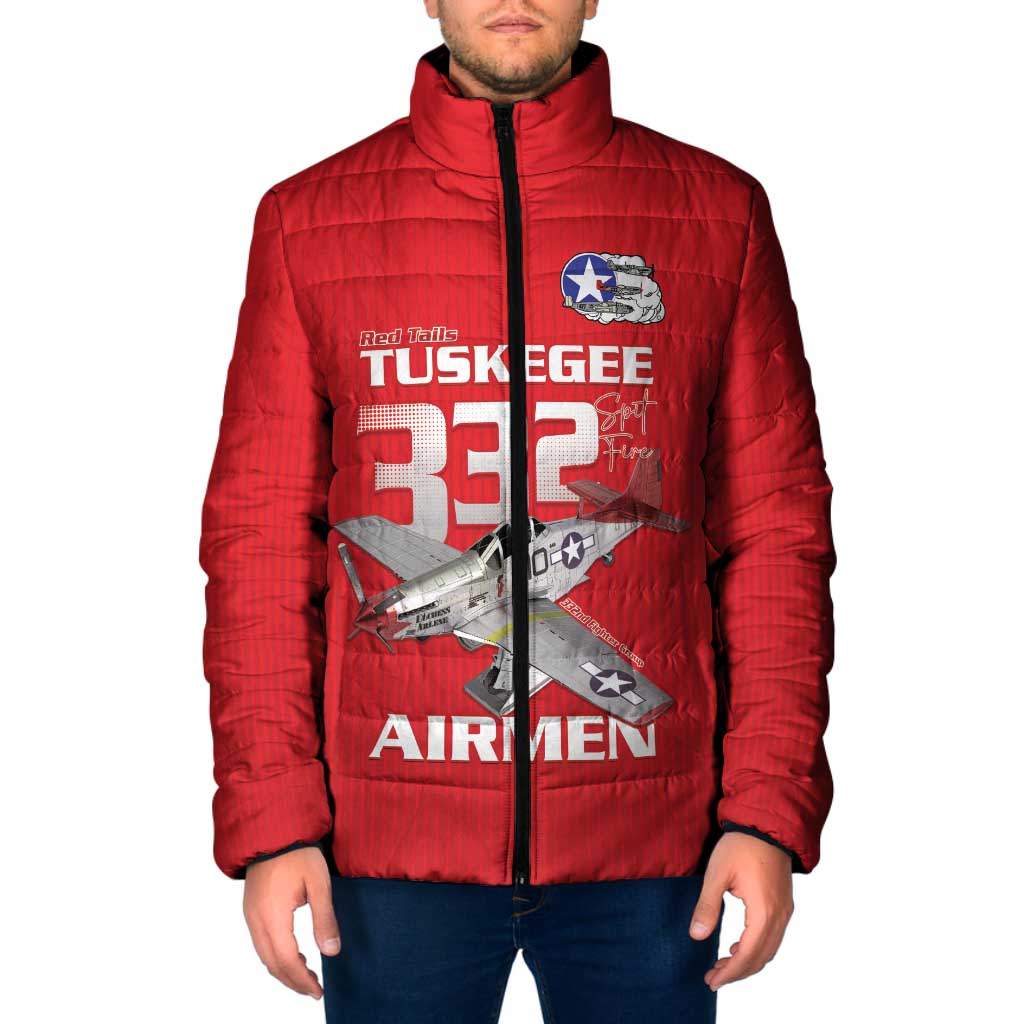 Tuskegee Red Tails Airmen Padded Jacket P-51 Mustang 332nd Fighter Group - Red - Wonder Print Shop