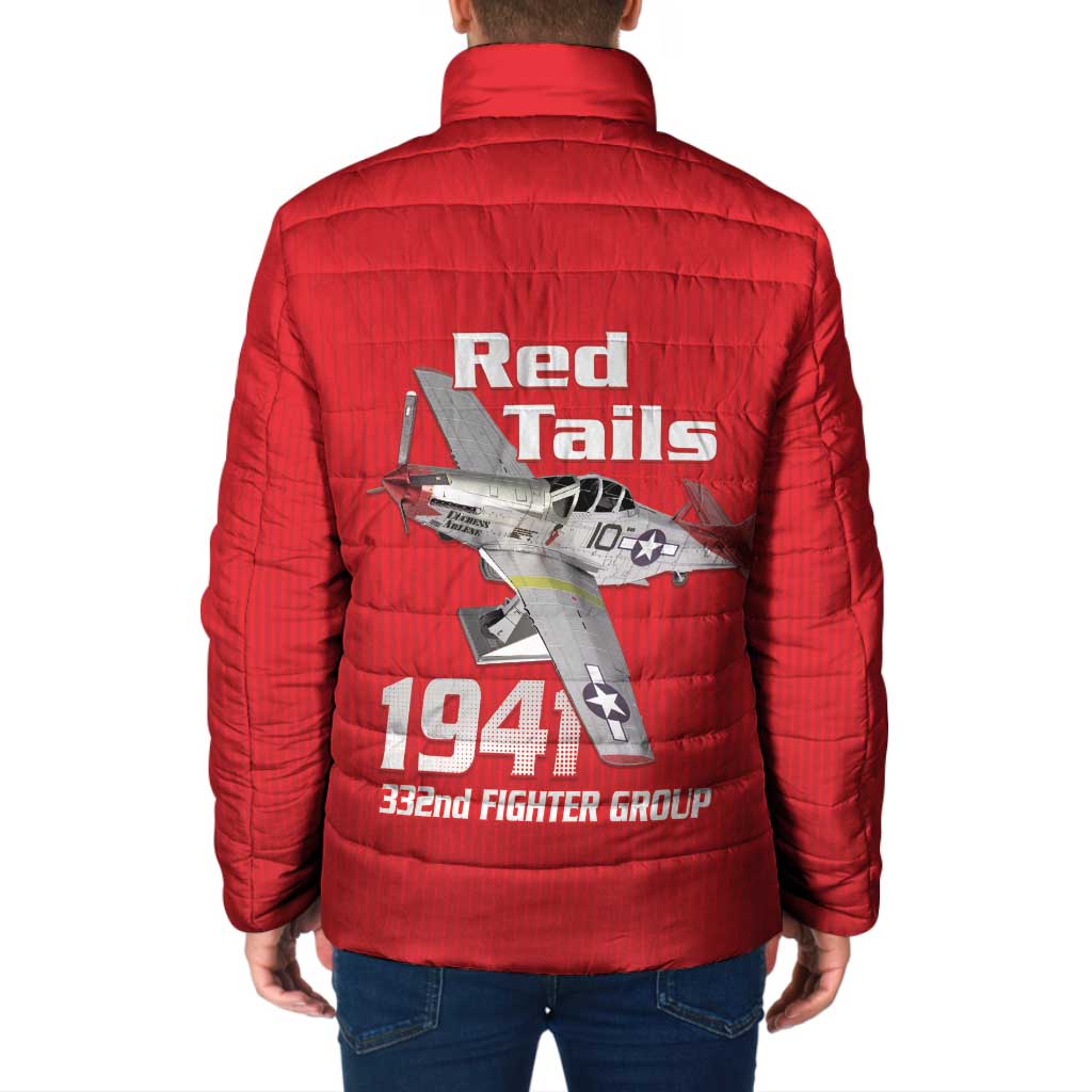 Tuskegee Red Tails Airmen Padded Jacket P-51 Mustang 332nd Fighter Group - Red - Wonder Print Shop