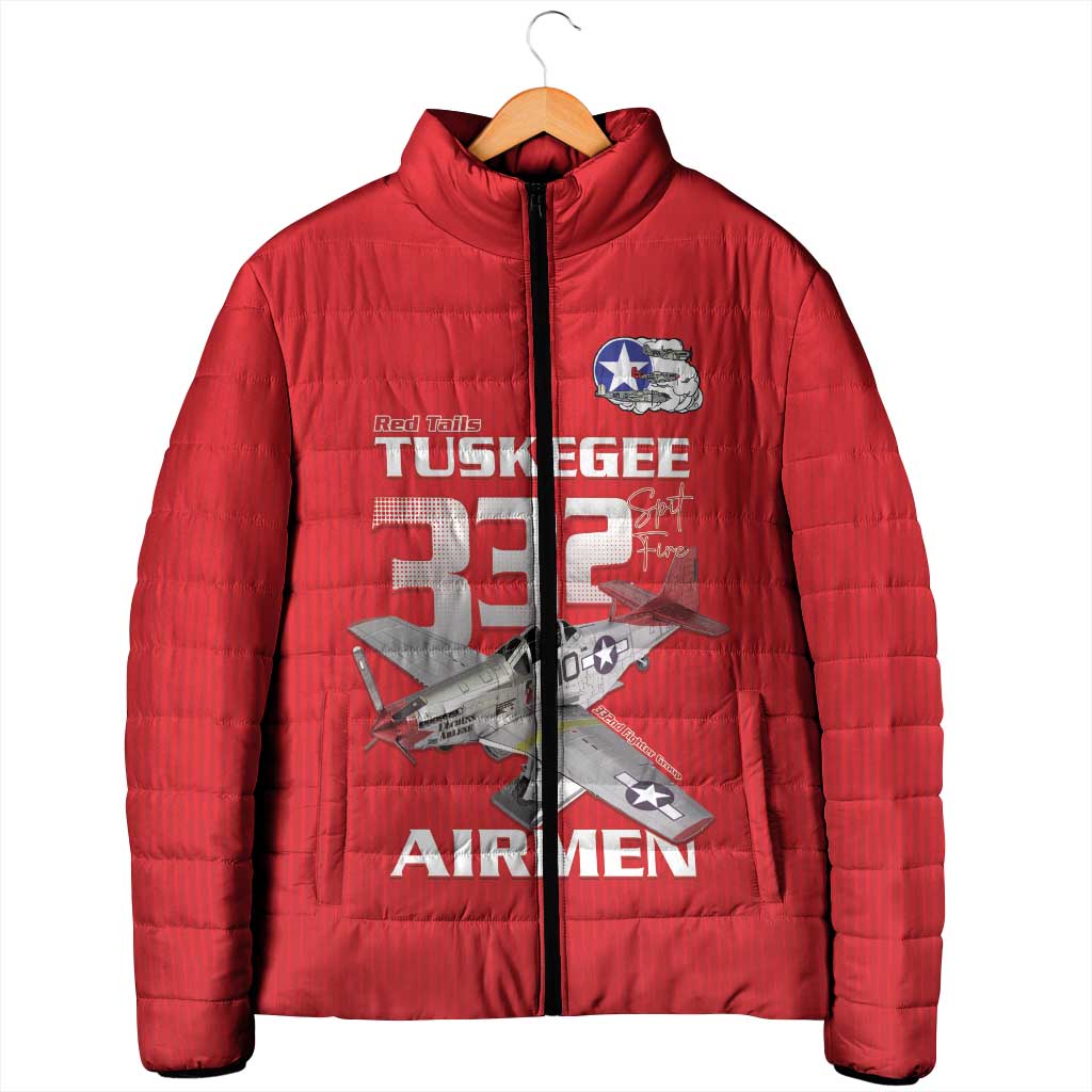 Tuskegee Red Tails Airmen Padded Jacket P-51 Mustang 332nd Fighter Group - Red - Wonder Print Shop