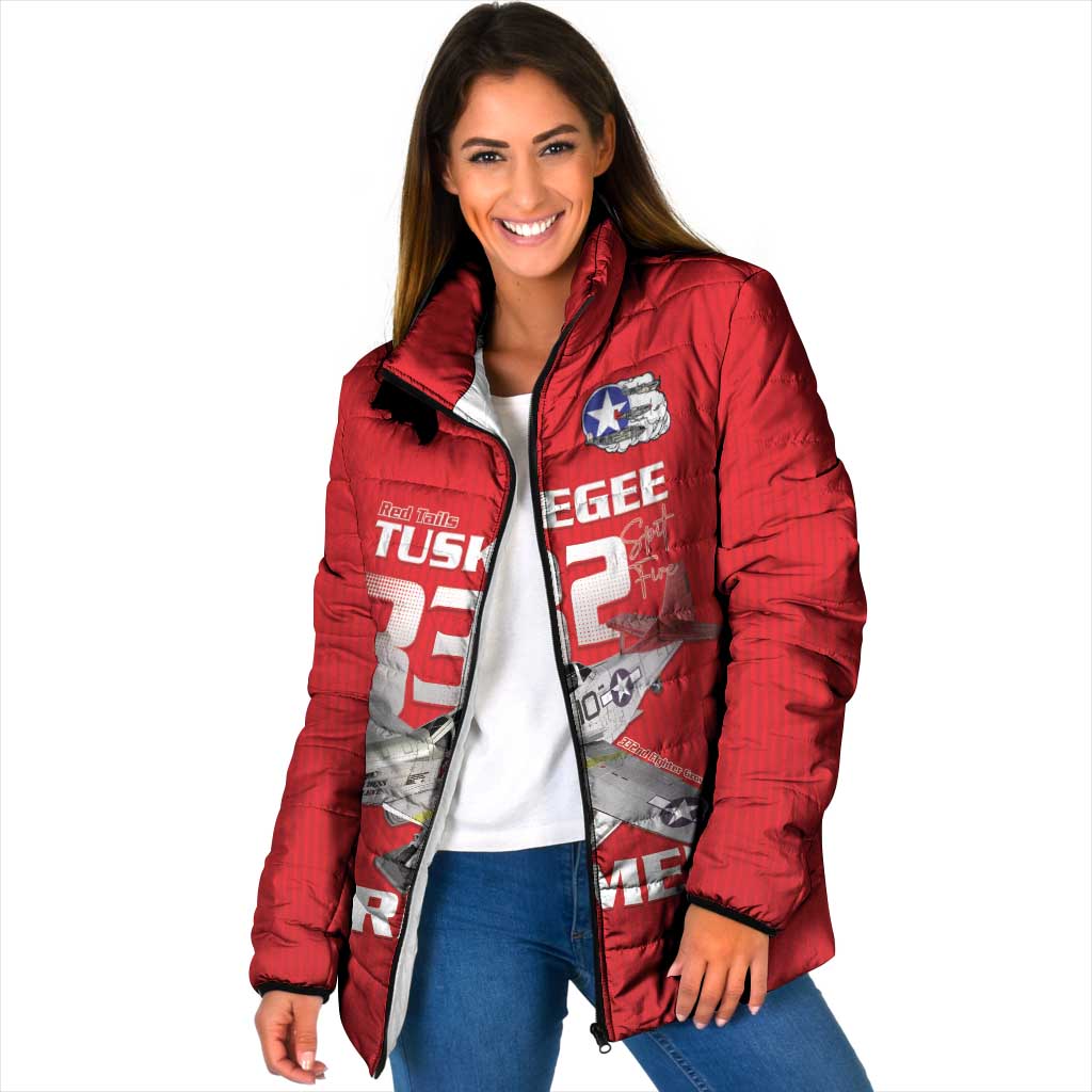 Tuskegee Red Tails Airmen Padded Jacket P-51 Mustang 332nd Fighter Group - Red - Wonder Print Shop