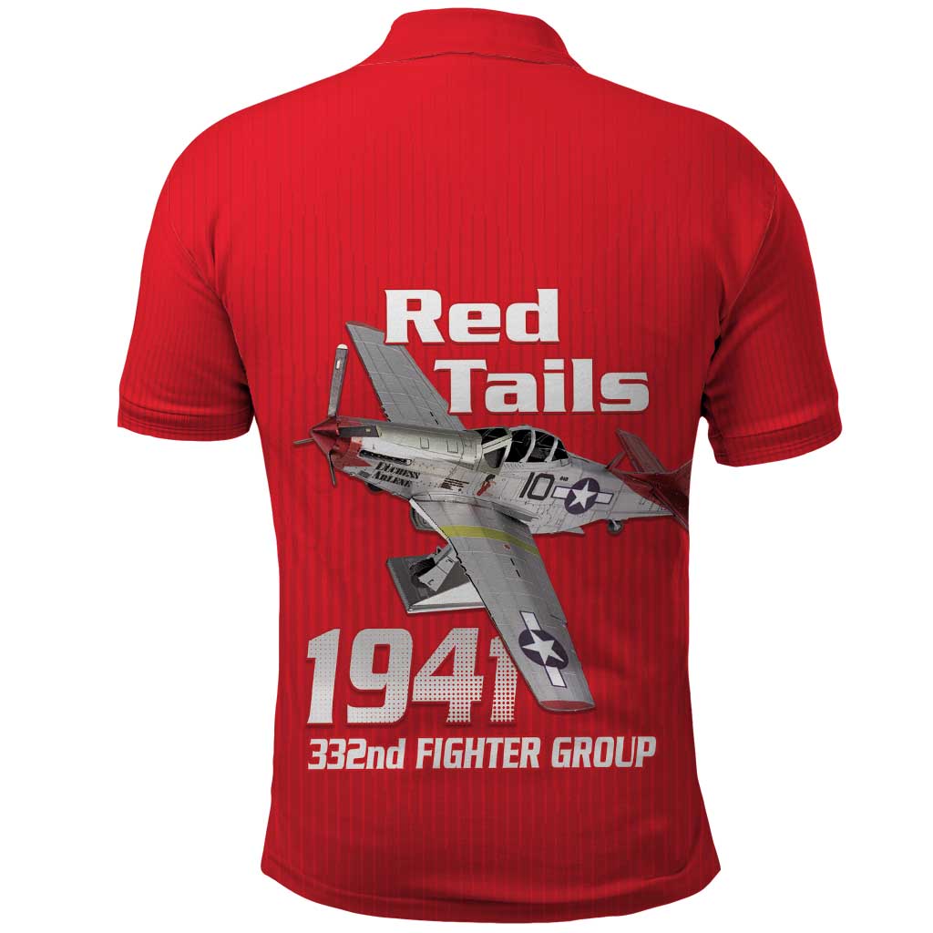 Tuskegee Red Tails Airmen Polo Shirt P-51 Mustang 332nd Fighter Group - Red - Wonder Print Shop