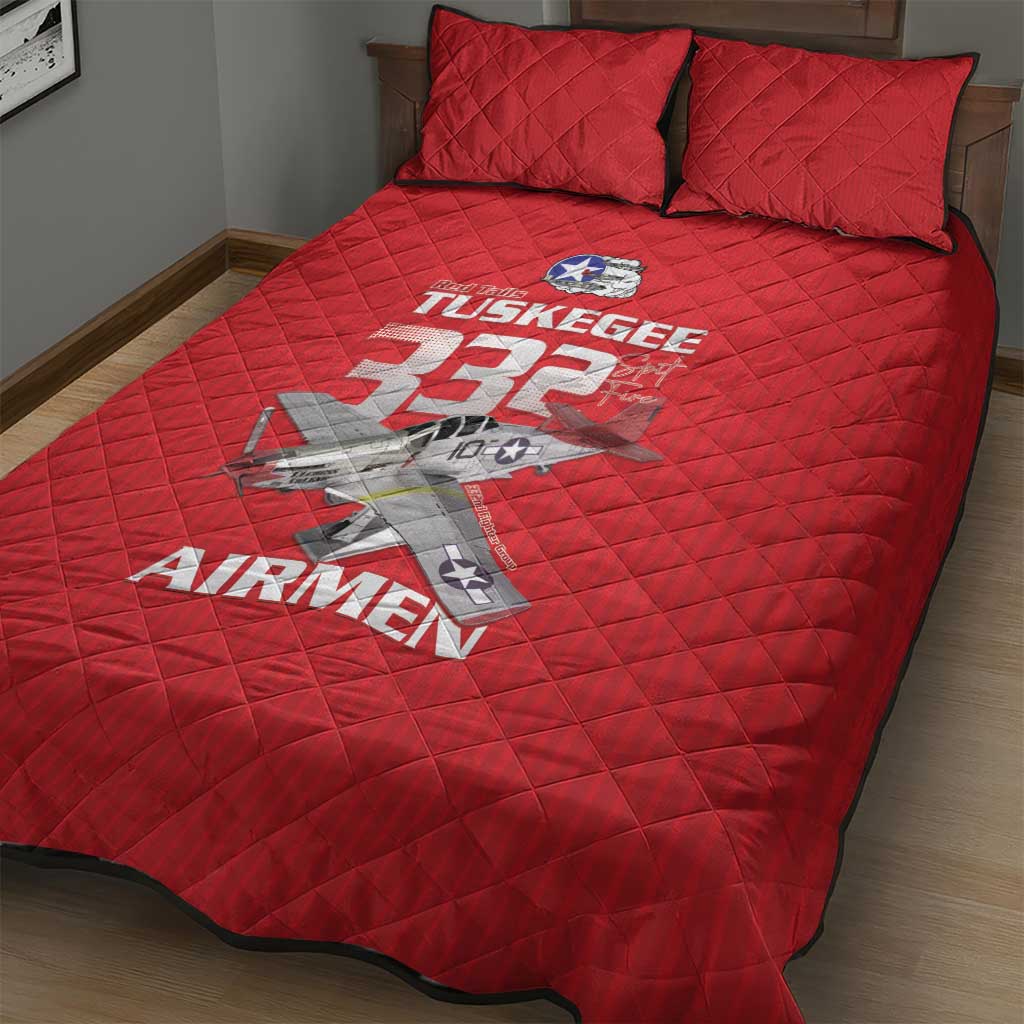 Tuskegee Red Tails Airmen Quilt Bed Set P-51 Mustang 332nd Fighter Group - Red - Wonder Print Shop