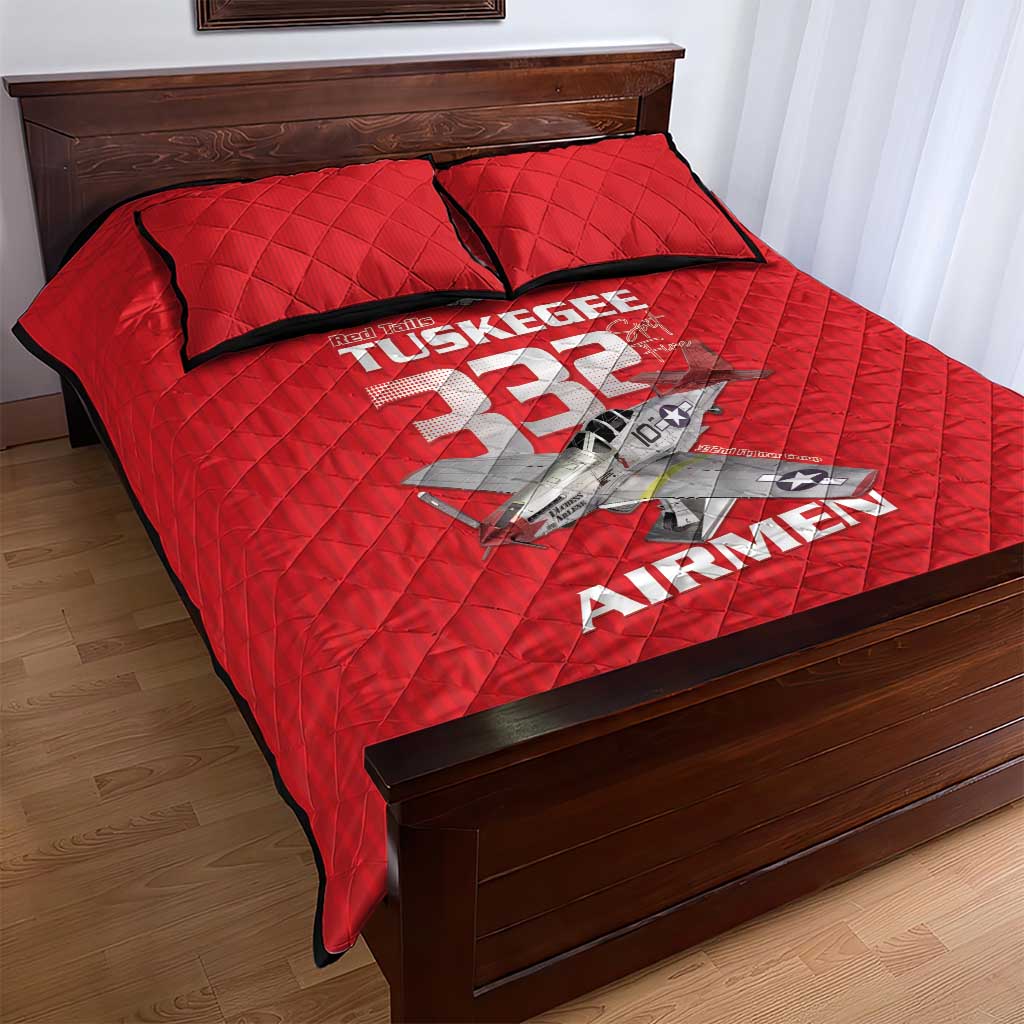 Tuskegee Red Tails Airmen Quilt Bed Set P-51 Mustang 332nd Fighter Group - Red - Wonder Print Shop