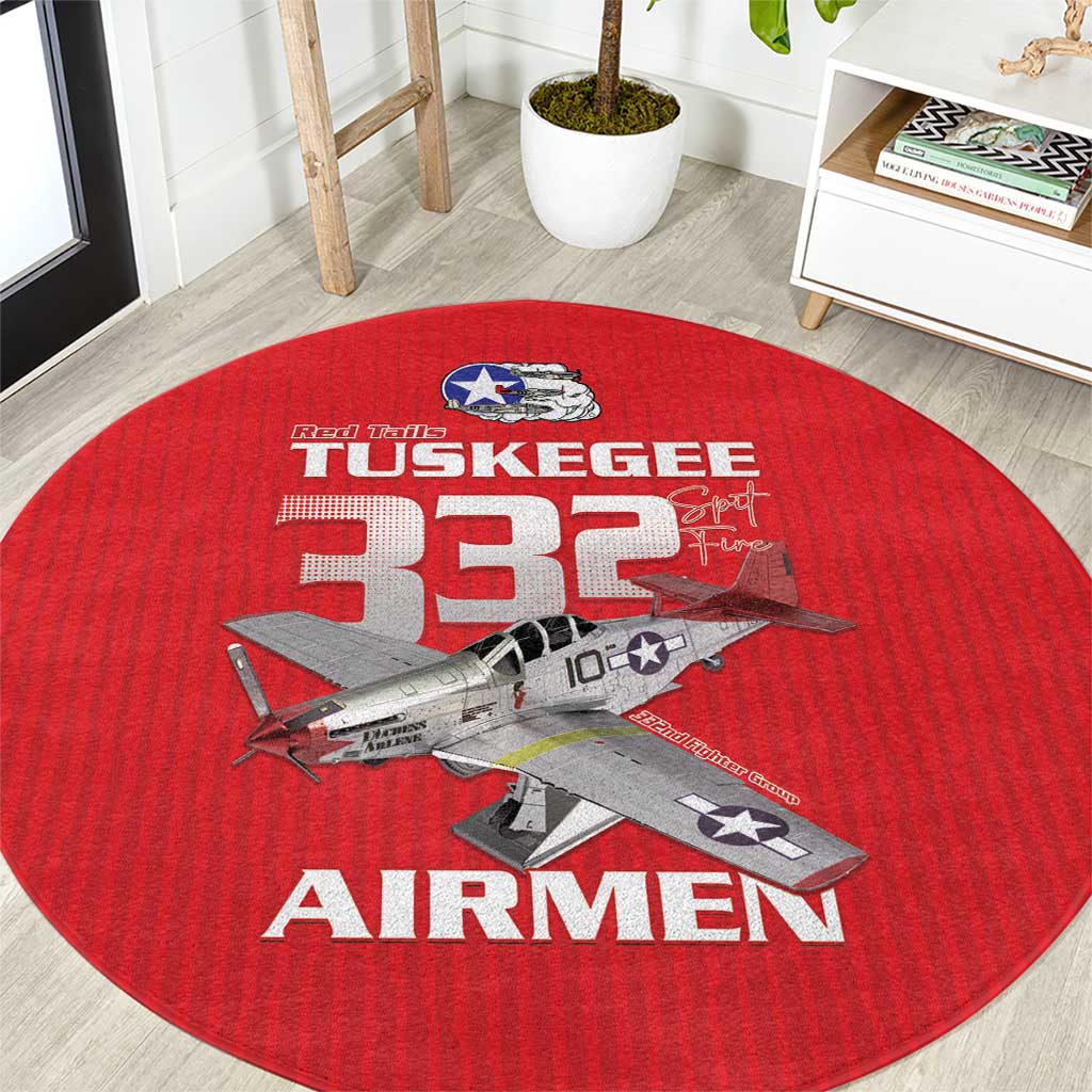 Tuskegee Red Tails Airmen Round Carpet P-51 Mustang 332nd Fighter Group - Red - Wonder Print Shop