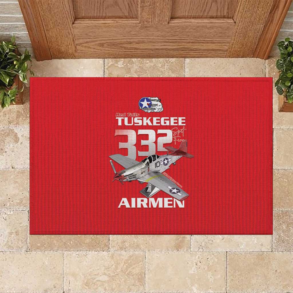 Tuskegee Red Tails Airmen Rubber Doormat P-51 Mustang 332nd Fighter Group - Red - Wonder Print Shop