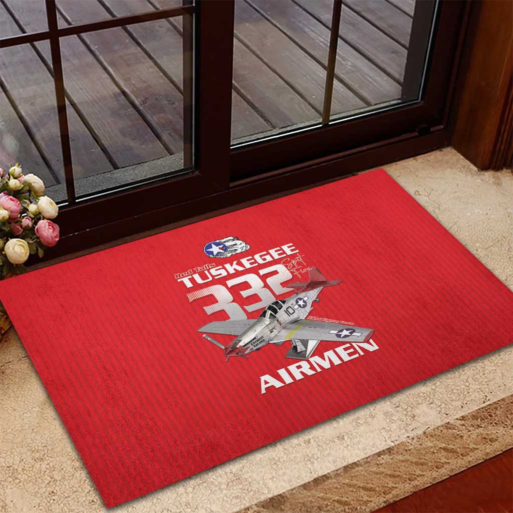 Tuskegee Red Tails Airmen Rubber Doormat P-51 Mustang 332nd Fighter Group - Red - Wonder Print Shop