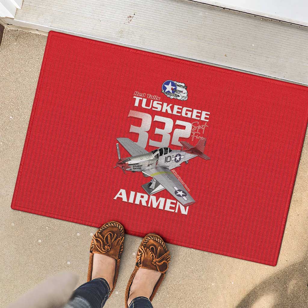 Tuskegee Red Tails Airmen Rubber Doormat P-51 Mustang 332nd Fighter Group - Red - Wonder Print Shop