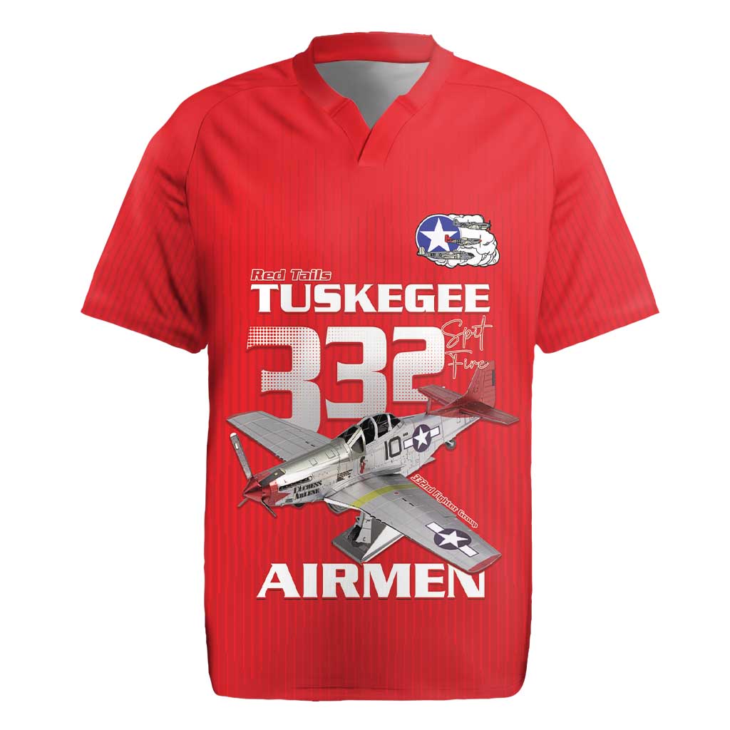 Tuskegee Red Tails Airmen Rugby Jersey P-51 Mustang 332nd Fighter Group - Red - Wonder Print Shop
