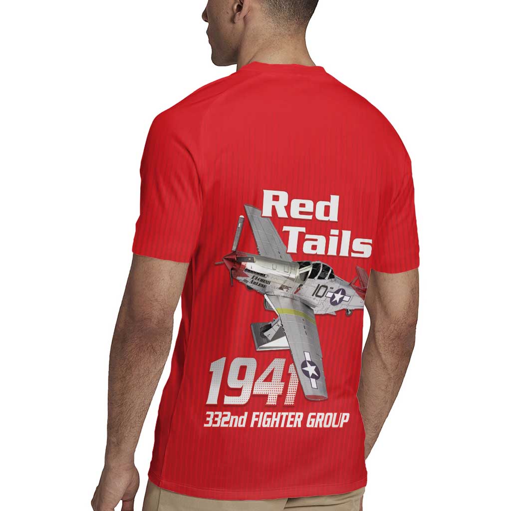 Tuskegee Red Tails Airmen Rugby Jersey P-51 Mustang 332nd Fighter Group - Red - Wonder Print Shop