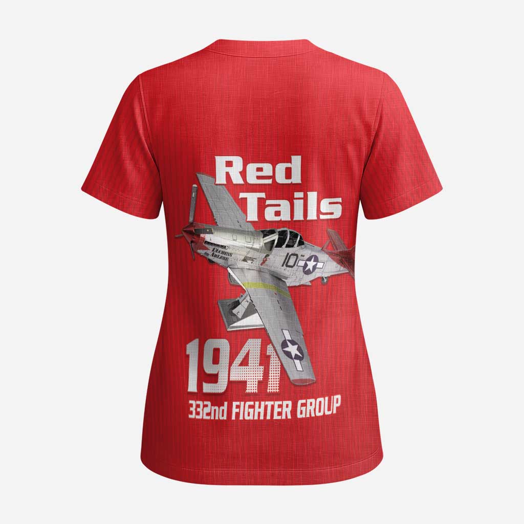 Tuskegee Red Tails Airmen Scrub Top P-51 Mustang 332nd Fighter Group - Red - Wonder Print Shop