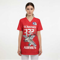 Tuskegee Red Tails Airmen Scrub Top P-51 Mustang 332nd Fighter Group - Red - Wonder Print Shop