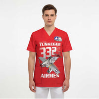 Tuskegee Red Tails Airmen Scrub Top P-51 Mustang 332nd Fighter Group - Red - Wonder Print Shop