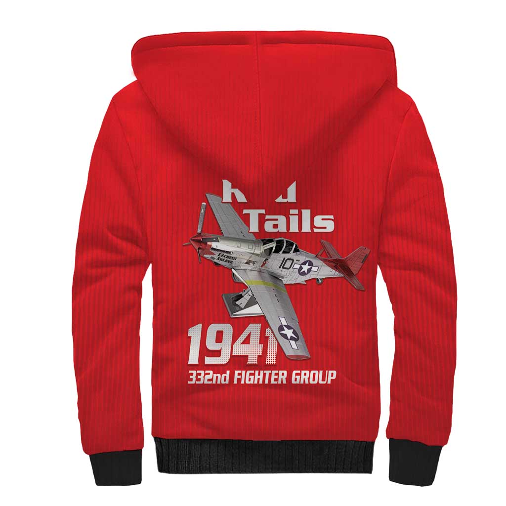 Tuskegee Red Tails Airmen Sherpa Hoodie P-51 Mustang 332nd Fighter Group - Red - Wonder Print Shop