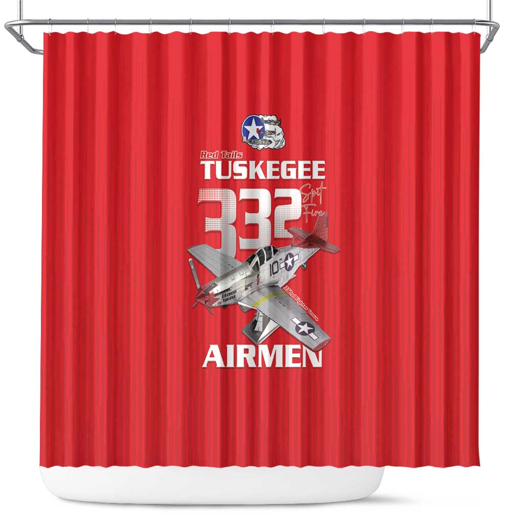 Tuskegee Red Tails Airmen Shower Curtain P-51 Mustang 332nd Fighter Group - Red - Wonder Print Shop