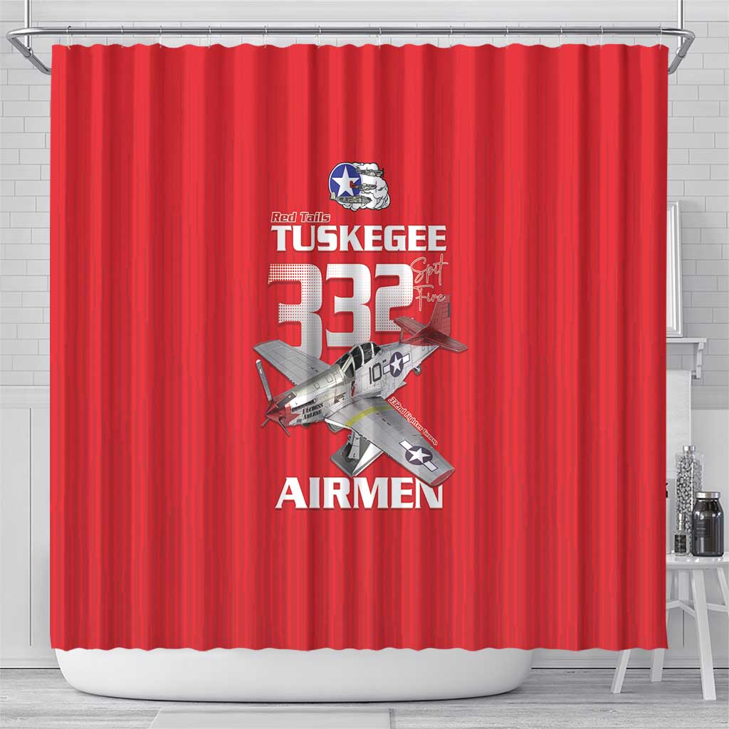 Tuskegee Red Tails Airmen Shower Curtain P-51 Mustang 332nd Fighter Group - Red - Wonder Print Shop