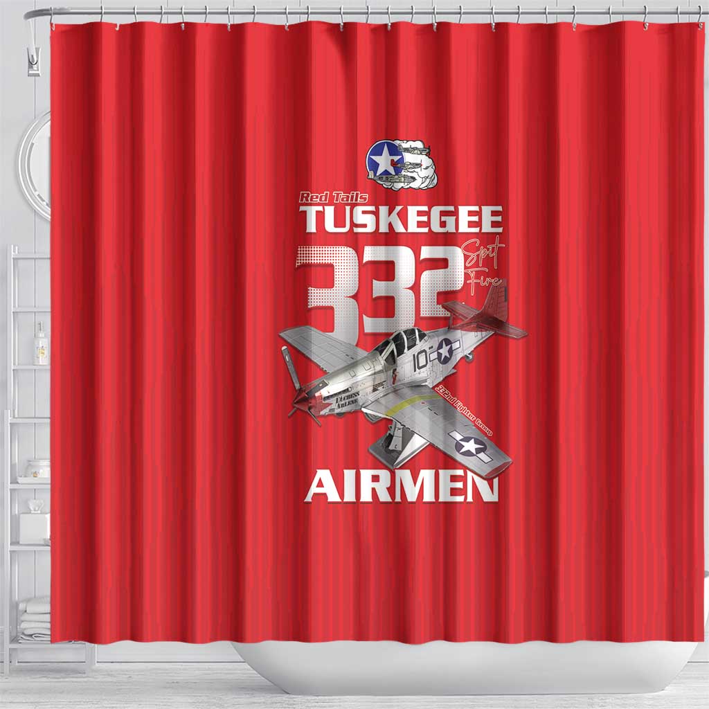 Tuskegee Red Tails Airmen Shower Curtain P-51 Mustang 332nd Fighter Group - Red - Wonder Print Shop