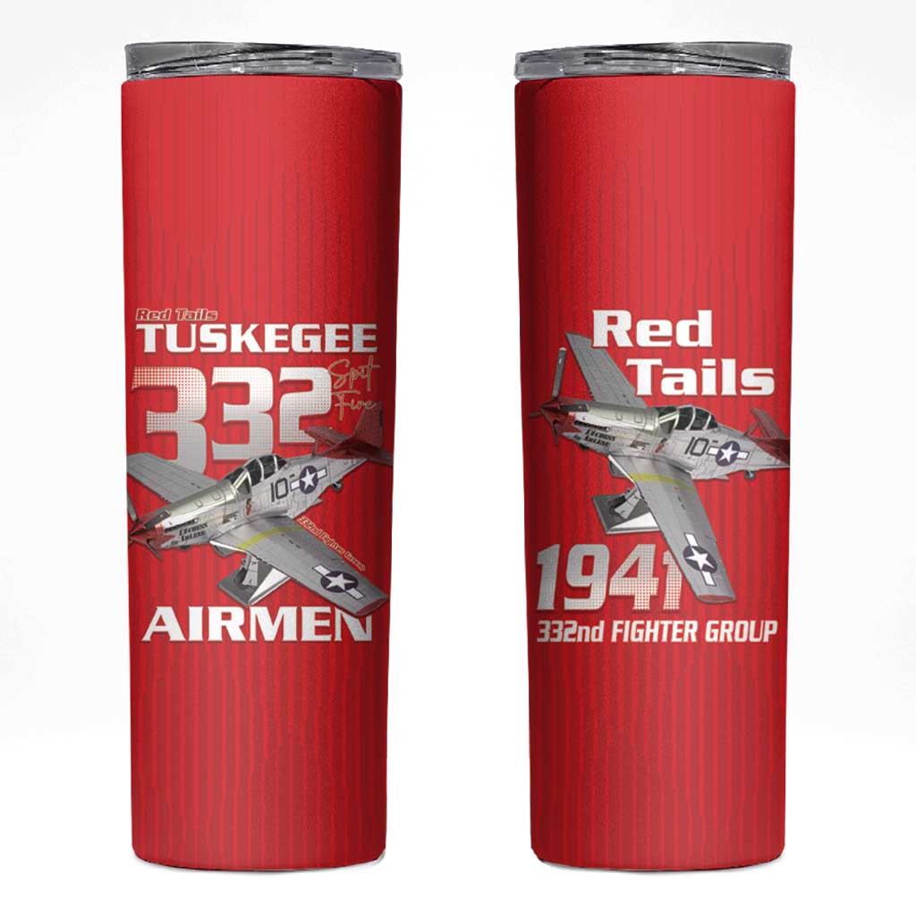 Tuskegee Red Tails Airmen Skinny Tumbler P-51 Mustang 332nd Fighter Group - Red - Wonder Print Shop
