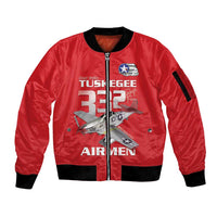 Tuskegee Red Tails Airmen Sleeve Zip Bomber Jacket P-51 Mustang 332nd Fighter Group - Red - Wonder Print Shop
