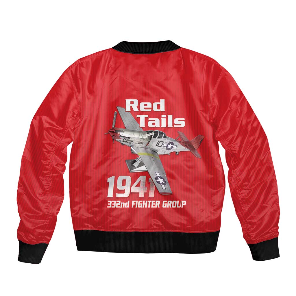 Tuskegee Red Tails Airmen Sleeve Zip Bomber Jacket P-51 Mustang 332nd Fighter Group - Red - Wonder Print Shop