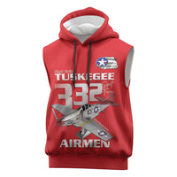 Tuskegee Red Tails Airmen Sleeveless Hoodie P-51 Mustang 332nd Fighter Group - Red - Wonder Print Shop