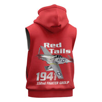Tuskegee Red Tails Airmen Sleeveless Hoodie P-51 Mustang 332nd Fighter Group - Red - Wonder Print Shop