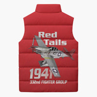 Tuskegee Red Tails Airmen Sleeveless Puffer Jacket P-51 Mustang 332nd Fighter Group - Red - Wonder Print Shop