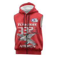 Tuskegee Red Tails Airmen Sleeveless Zip Hoodie P-51 Mustang 332nd Fighter Group - Red - Wonder Print Shop