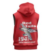 Tuskegee Red Tails Airmen Sleeveless Zip Hoodie P-51 Mustang 332nd Fighter Group - Red - Wonder Print Shop