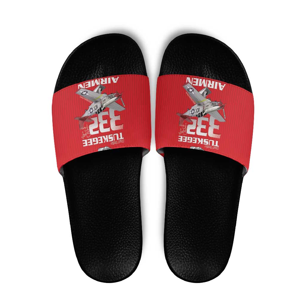 Tuskegee Red Tails Airmen Slide Sandals P-51 Mustang 332nd Fighter Group - Red - Wonder Print Shop