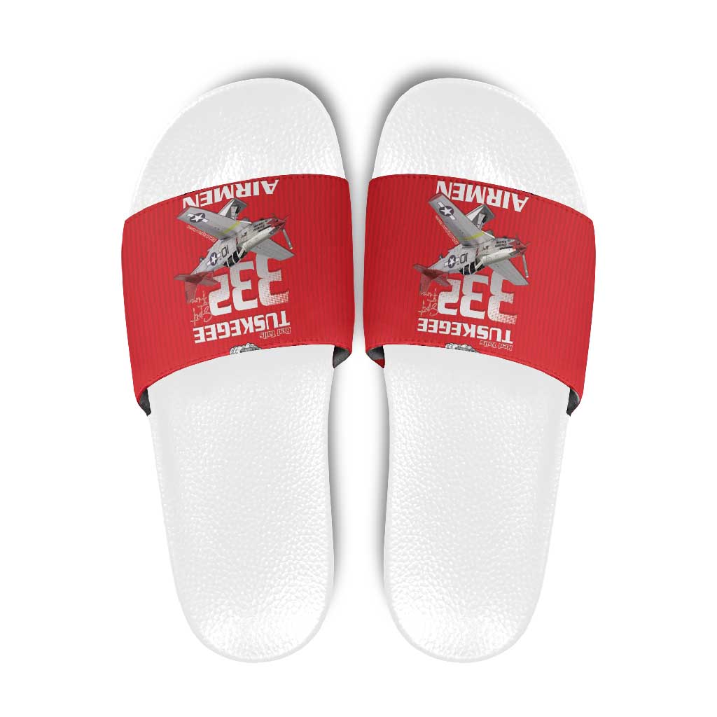 Tuskegee Red Tails Airmen Slide Sandals P-51 Mustang 332nd Fighter Group - Red - Wonder Print Shop