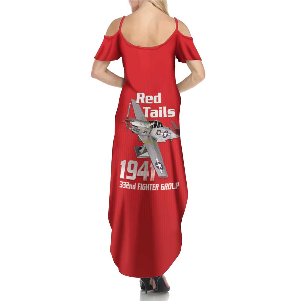 Tuskegee Red Tails Airmen Summer Maxi Dress P-51 Mustang 332nd Fighter Group - Red - Wonder Print Shop
