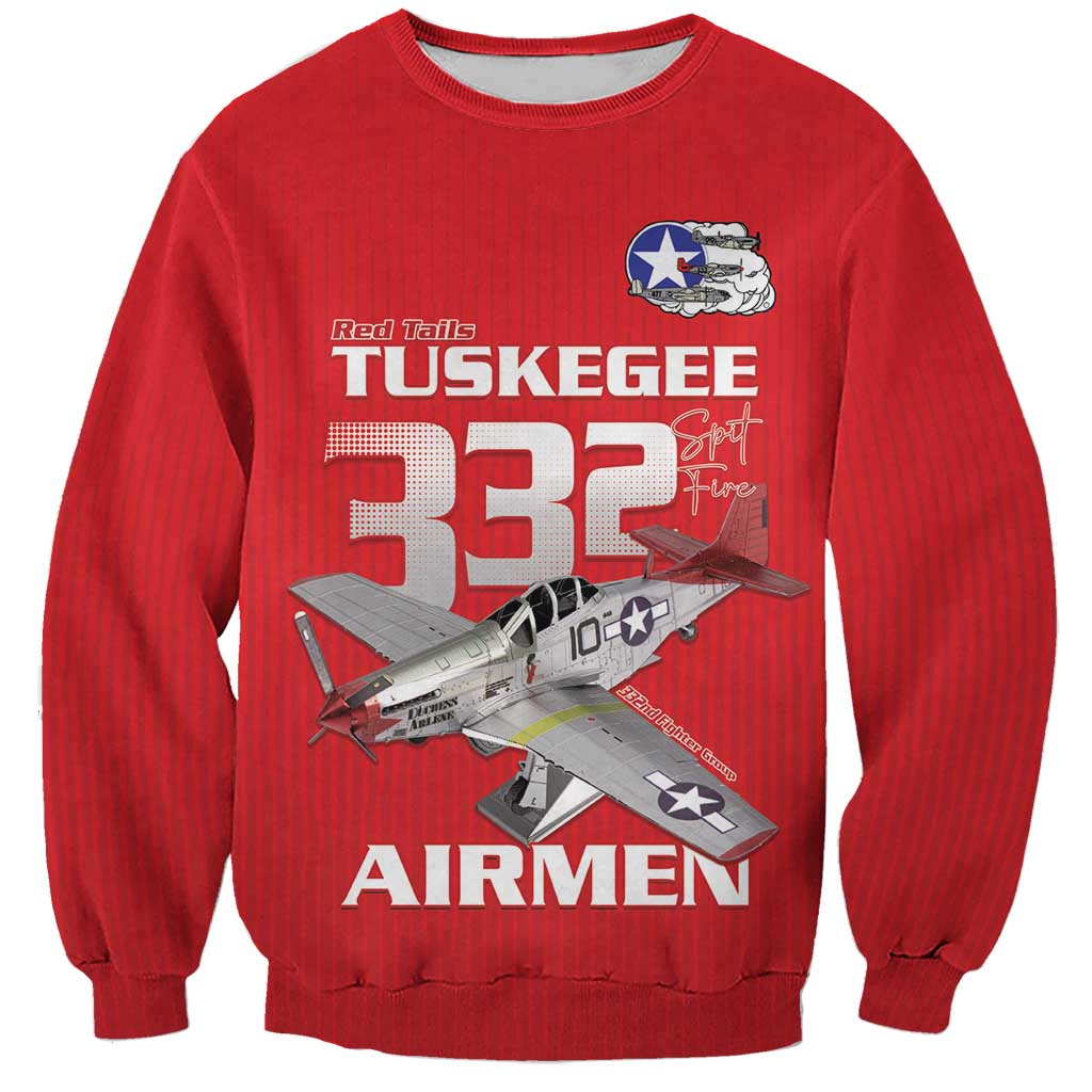 Tuskegee Red Tails Airmen Sweatshirt P-51 Mustang 332nd Fighter Group - Red - Wonder Print Shop
