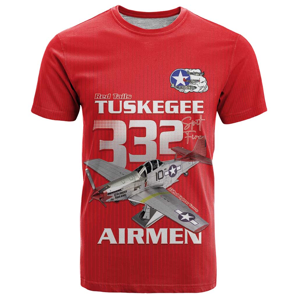 Tuskegee Red Tails Airmen T Shirt P-51 Mustang 332nd Fighter Group - Red - Wonder Print Shop