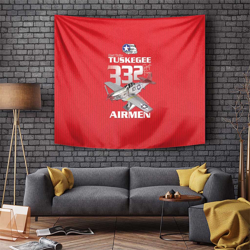 Tuskegee Red Tails Airmen Tapestry P-51 Mustang 332nd Fighter Group - Red - Wonder Print Shop