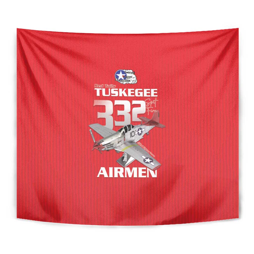 Tuskegee Red Tails Airmen Tapestry P-51 Mustang 332nd Fighter Group - Red - Wonder Print Shop