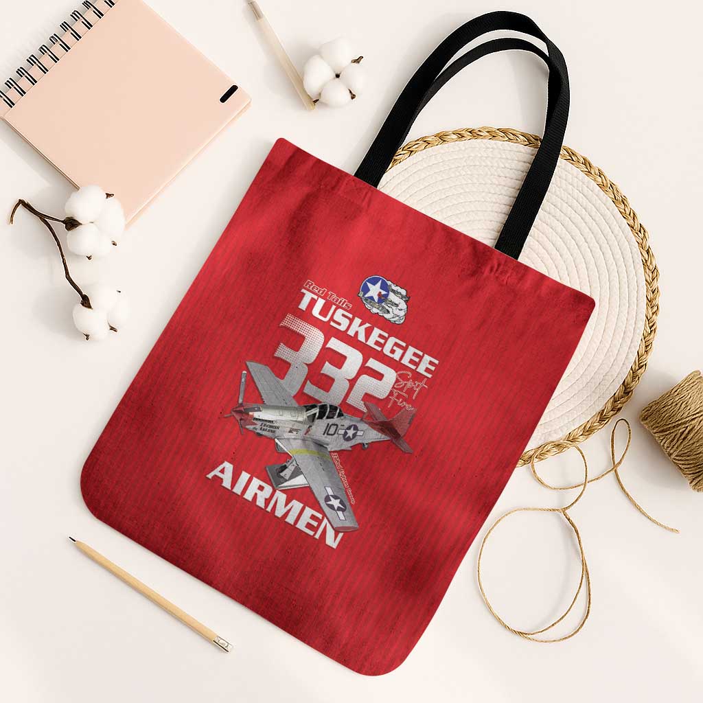 Tuskegee Red Tails Airmen Tote Bag P-51 Mustang 332nd Fighter Group - Red - Wonder Print Shop