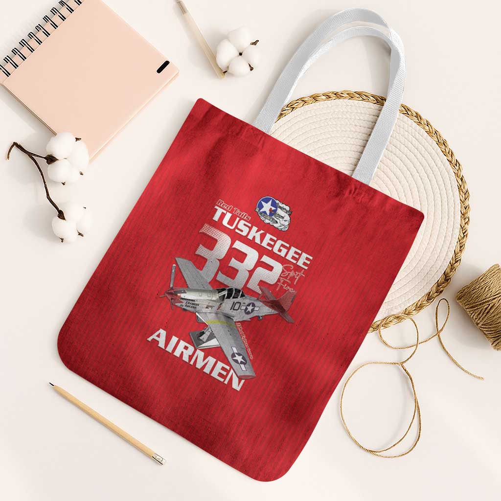 Tuskegee Red Tails Airmen Tote Bag P-51 Mustang 332nd Fighter Group - Red - Wonder Print Shop