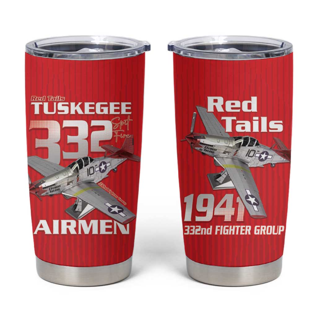 Tuskegee Red Tails Airmen Tumbler Cup P-51 Mustang 332nd Fighter Group - Red - Wonder Print Shop