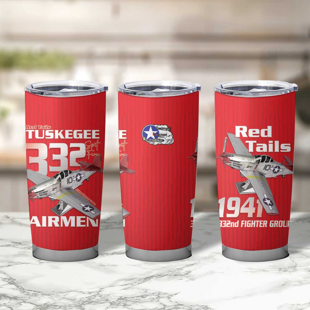 Tuskegee Red Tails Airmen Tumbler Cup P-51 Mustang 332nd Fighter Group - Red - Wonder Print Shop