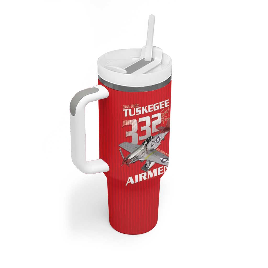 Tuskegee Red Tails Airmen Tumbler With Handle P-51 Mustang 332nd Fighter Group - Red - Wonder Print Shop