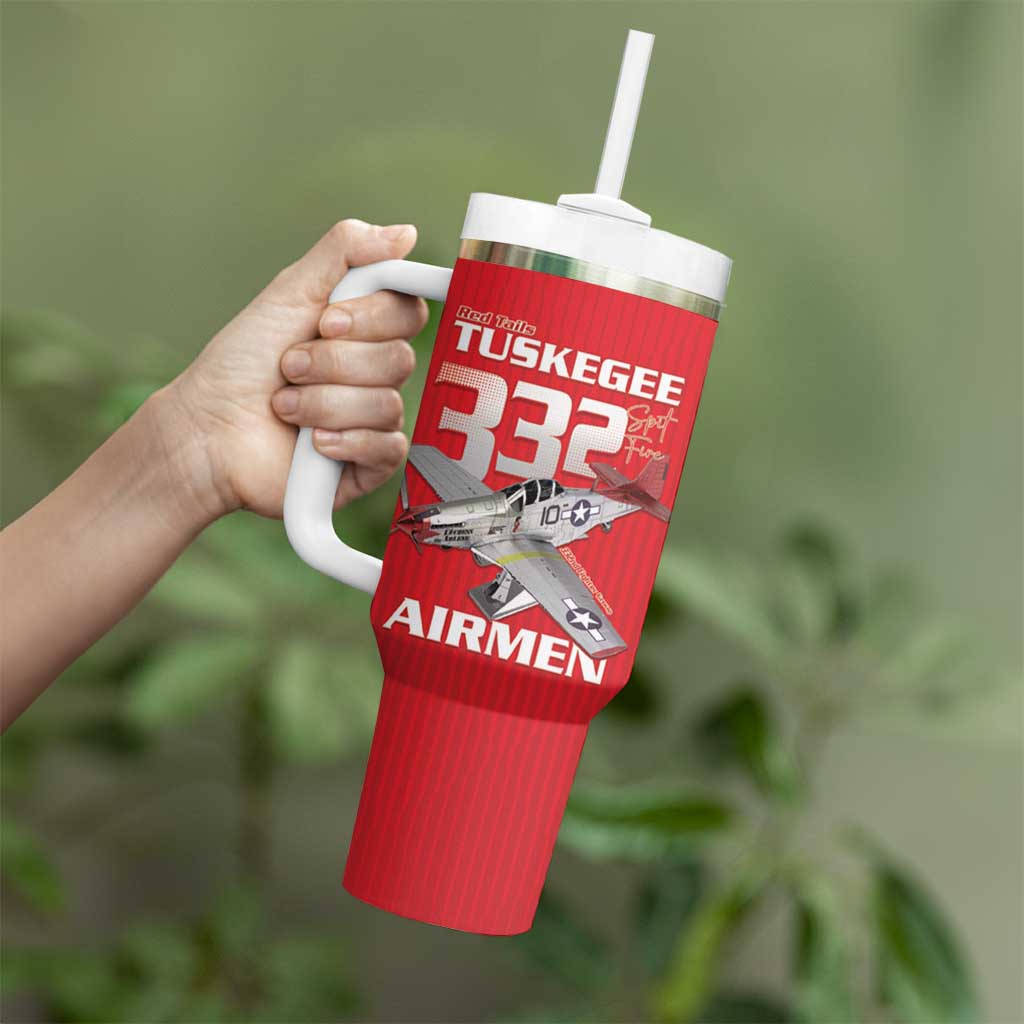 Tuskegee Red Tails Airmen Tumbler With Handle P-51 Mustang 332nd Fighter Group - Red - Wonder Print Shop