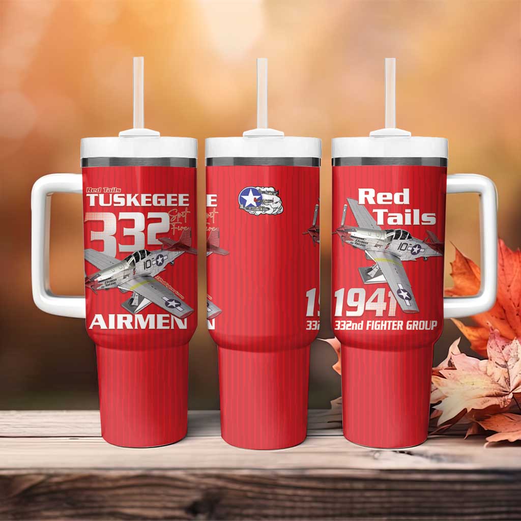 Tuskegee Red Tails Airmen Tumbler With Handle P-51 Mustang 332nd Fighter Group - Red - Wonder Print Shop